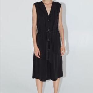 Zara Black Sleeveless Button Down Waist Tie Shirt Dress Size XS
